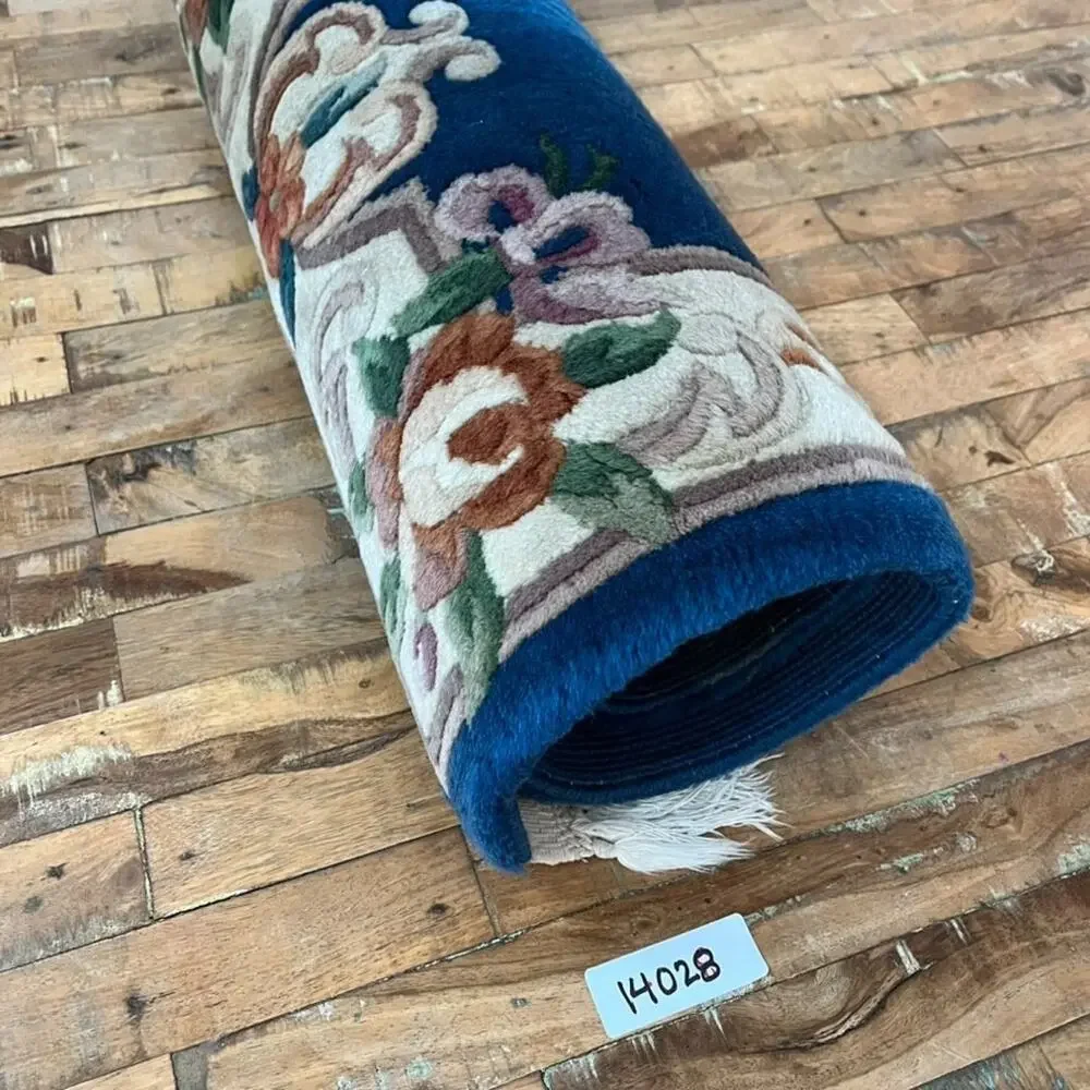 Blue Chinese Hand Knotted Aubusson Wool Rug 39